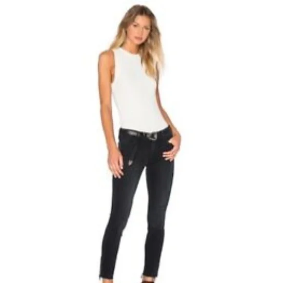 Mother Denim Looker Ankle Fray Blackbird 27 Black - Picture 1 of 7